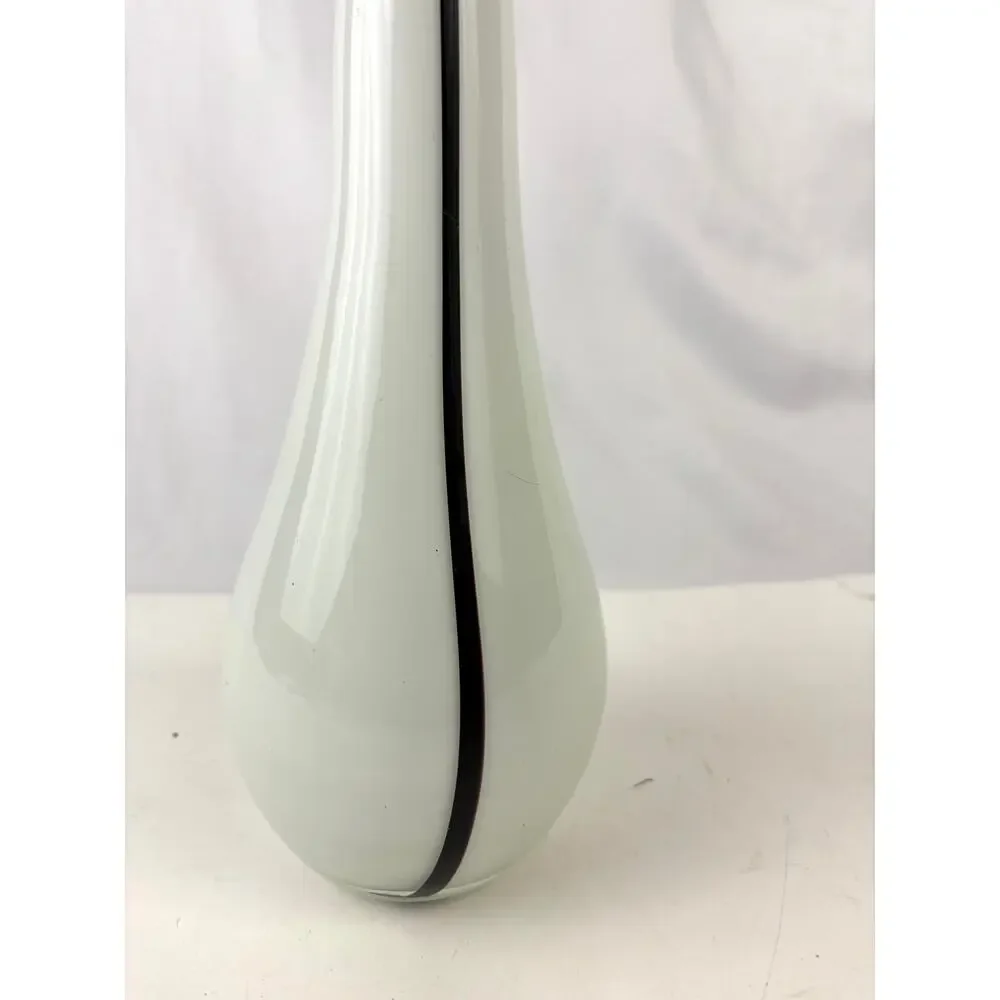 Vintage Mid-Century Modern‎ Hand Blown Glass Vase Black & White 17.5